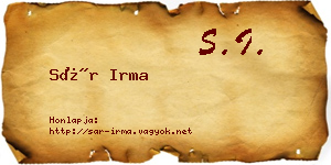Sár Irma névjegykártya
